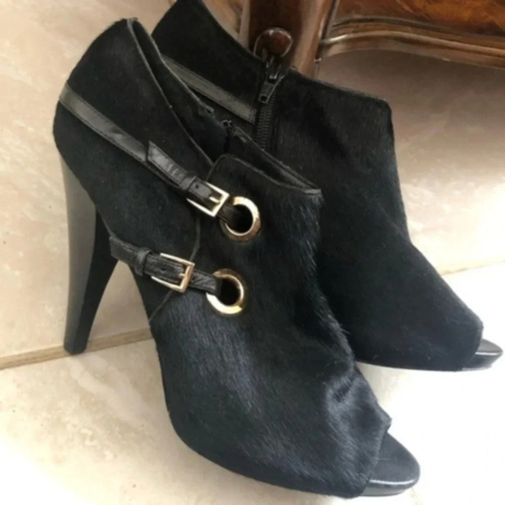 Saks Fitch Ave Fur High Heel Ankle Open Toe Boots Size 10
